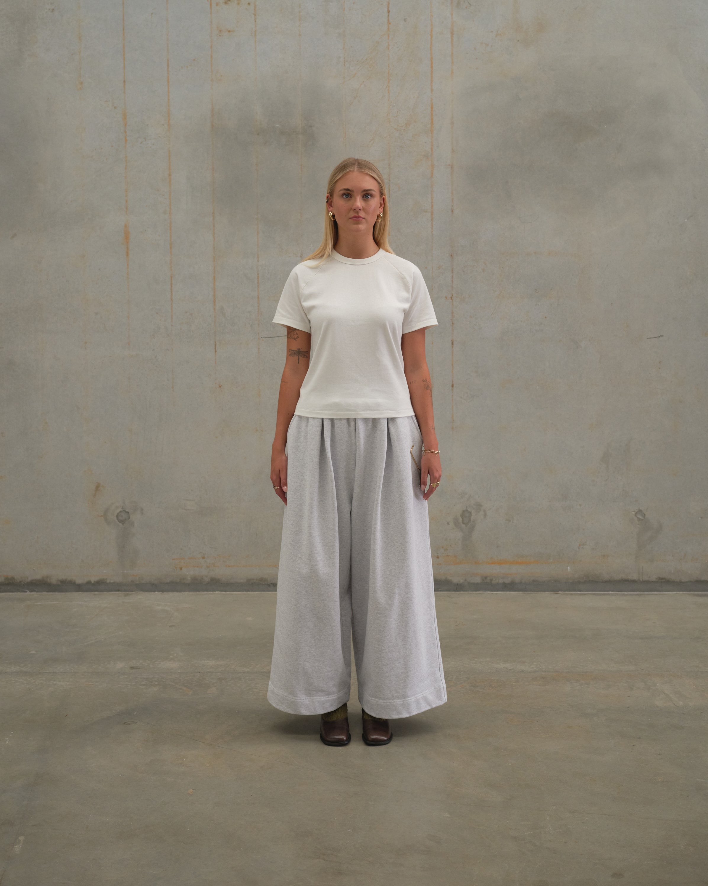 [ Hans ] Double Pleated Cotton Trouser / Ash Marle